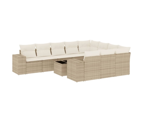 vidaXL 11-daļīgs dārza dīvāna komplekts, matrači, bēša PE rotangpalma