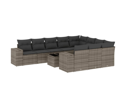 vidaXL 11-daļīgs dārza dīvāna komplekts ar matračiem, pelēks PE pinums