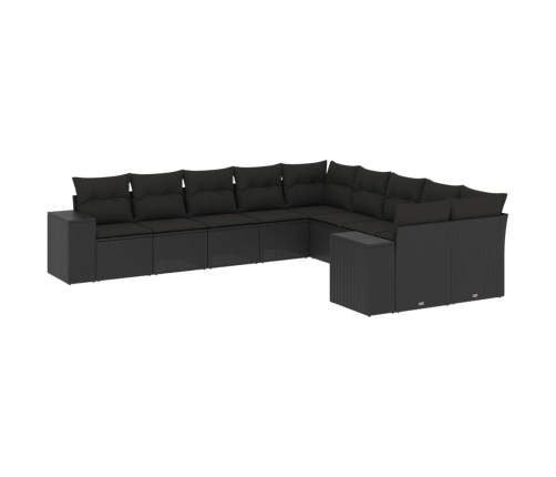 vidaXL 10-daļīgs dārza dīvāna komplekts, matrači, melna PE rotangpalma