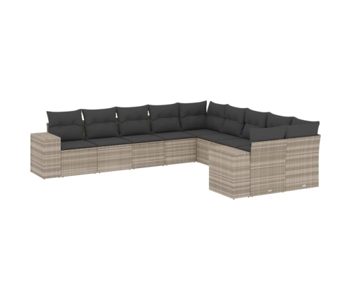 vidaXL 10-daļīgs dārza dīvāna komplekts ar matračiem, pelēka PE pinums