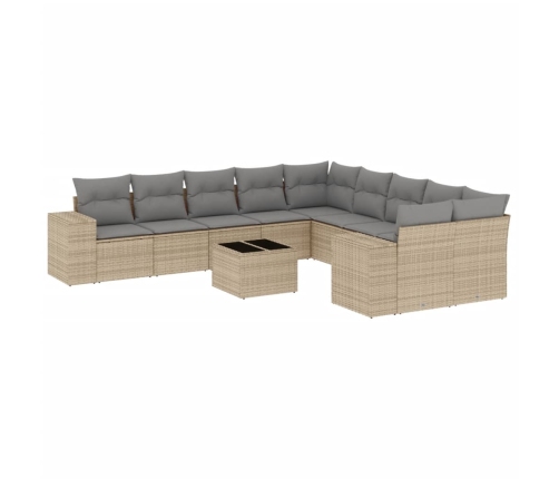 vidaXL 11-daļīgs dārza dīvāna komplekts, matrači, bēša PE rotangpalma