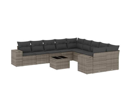 vidaXL 11-daļīgs dārza dīvāna komplekts ar matračiem, pelēks PE pinums