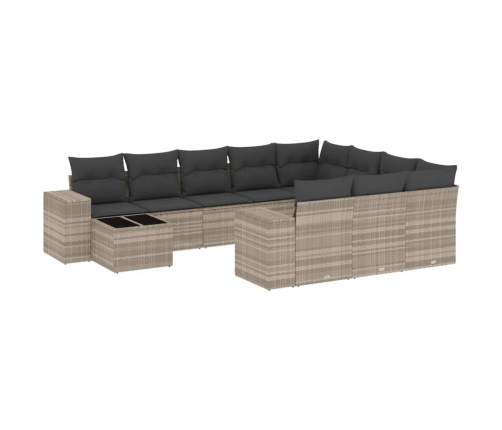 vidaXL 11-daļīgs dārza dīvāna komplekts ar matračiem, pelēka PE pinums