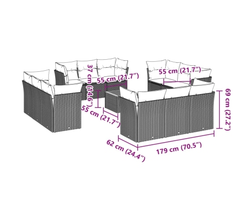 vidaXL 13-daļīgs dārza dīvāna komplekts ar matračiem,PE rotangpalma