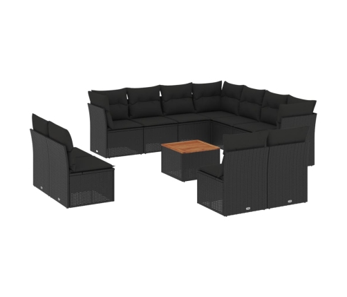 vidaXL 12-daļīgs dārza dīvānu komplekts, matrači, melna PE rotangpalma