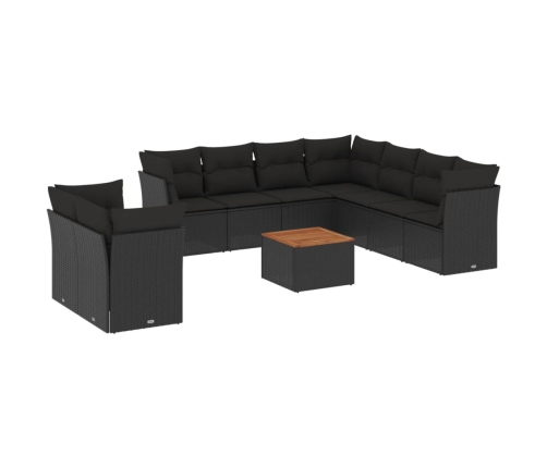 vidaXL 10-daļīgs dārza dīvāna komplekts, matrači, melna PE rotangpalma