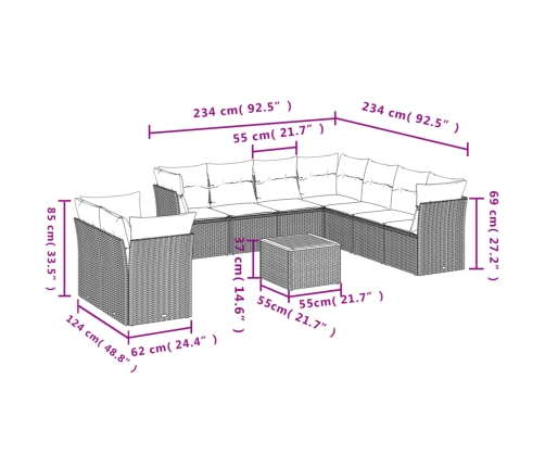 vidaXL 11-daļīgs dārza dīvāna komplekts, matrači, bēša PE rotangpalma