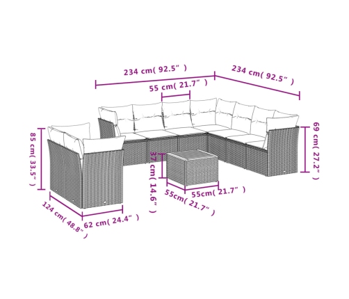 11-Daļīgs Dārza Dīvāna Komplekts Ar Matračiem,Pe Rotangpalma Vidaxl