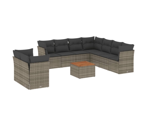 vidaXL 10-daļīgs dārza dīvāna komplekts ar matračiem, pelēks PE pinums