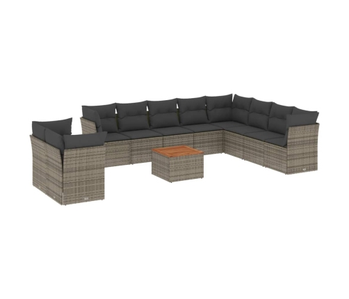 11-Daļīgs Dārza Dīvāna Komplekts Ar Matračiem, Pelēks Pe Pinums Vidaxl