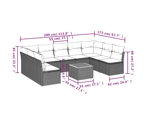 vidaXL 10-daļīgs dārza dīvāna komplekts, matrači, bēša PE rotangpalma