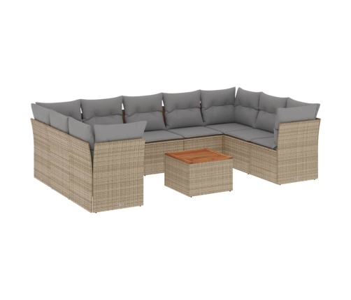 vidaXL 10-daļīgs dārza dīvāna komplekts, matrači, bēša PE rotangpalma