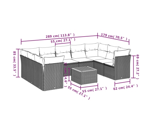10Daļīgs Dārza Dīvāna Komplekts Ar Matračiem Pelēka Rotangpalma Vidaxl