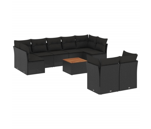 vidaXL 10-daļīgs dārza dīvāna komplekts, matrači, melna PE rotangpalma