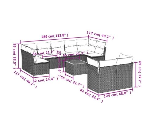 vidaXL 10-daļīgs dārza dīvāna komplekts, matrači, bēša PE rotangpalma