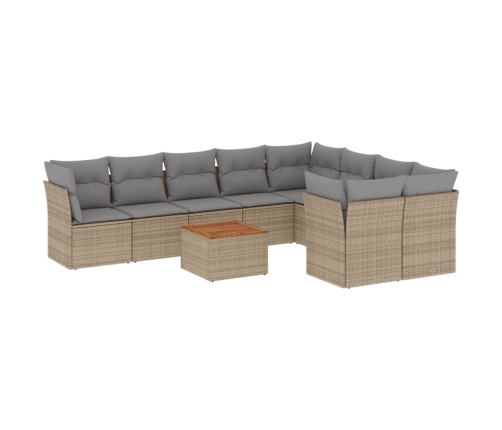 vidaXL 10-daļīgs dārza dīvāna komplekts, matrači, bēša PE rotangpalma