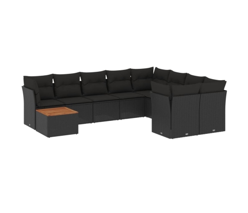 vidaXL 10-daļīgs dārza dīvāna komplekts, matrači, melna PE rotangpalma