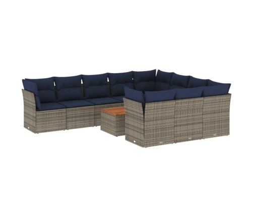 11-Daļīgs Dārza Dīvāna Komplekts Ar Matračiem, Pelēks Pe Pinums Vidaxl