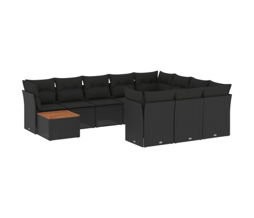 vidaXL 11-daļīgs dārza dīvāna komplekts, matrači, melna PE rotangpalma