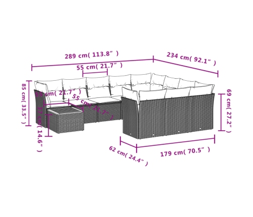 vidaXL 11-daļīgs dārza dīvāna komplekts ar matračiem, pelēks PE pinums