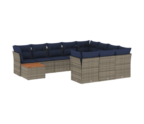 11-Daļīgs Dārza Dīvāna Komplekts Ar Matračiem, Pelēks Pe Pinums Vidaxl