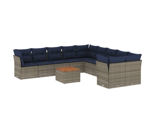 11-Daļīgs Dārza Dīvāna Komplekts Ar Matračiem, Pelēks Pe Pinums Vidaxl