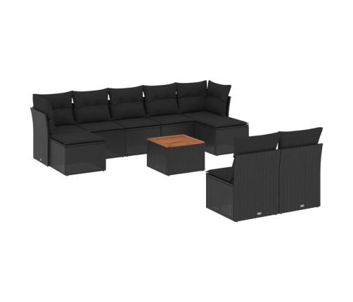 vidaXL 10-daļīgs dārza dīvāna komplekts, matrači, melna PE rotangpalma