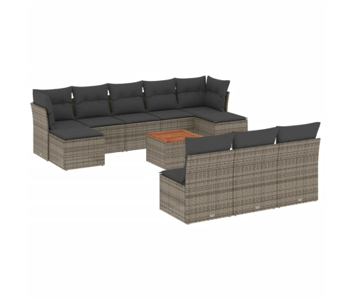 vidaXL 11-daļīgs dārza dīvāna komplekts ar matračiem, pelēks PE pinums