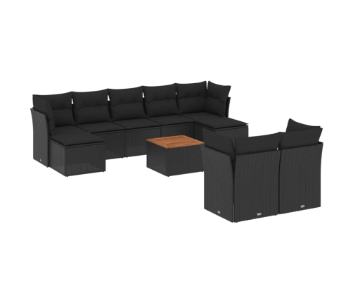 vidaXL 10-daļīgs dārza dīvāna komplekts, matrači, melna PE rotangpalma