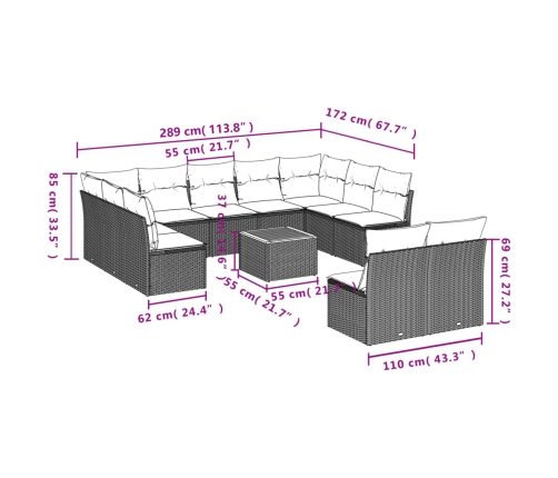 12-Daļīgs Dārza Dīvānu Komplekts Ar Matračiem, Pelēks Pe Vidaxl