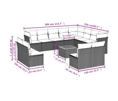 13-Daļīgs Dārza Dīvāna Komplekts Ar Matračiem, Pe Rotangpalma Vidaxl