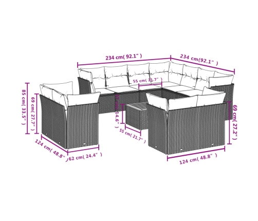 vidaXL 12-daļīgs dārza dīvānu komplekts, matrači, melna PE rotangpalma