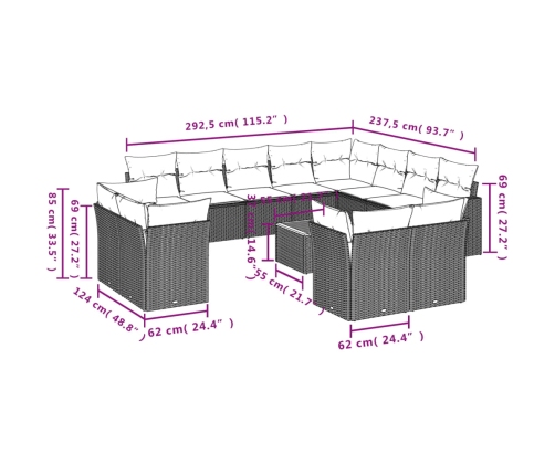 vidaXL 13-daļīgs dārza dīvāna komplekts ar matračiem,PE rotangpalma