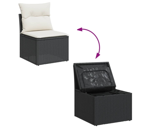 vidaXL 10-daļīgs dārza dīvāna komplekts, matrači, melna PE rotangpalma