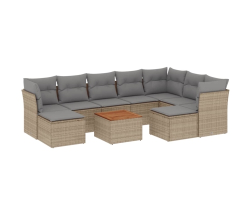 vidaXL 10-daļīgs dārza dīvāna komplekts, matrači, bēša PE rotangpalma