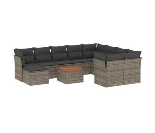 vidaXL 11-daļīgs dārza dīvāna komplekts ar matračiem, pelēks PE pinums