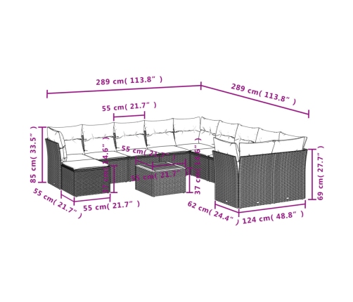 12-Daļīgs Dārza Dīvānu Komplekts, Matrači, Melna Pe Rotangpalma Vidaxl