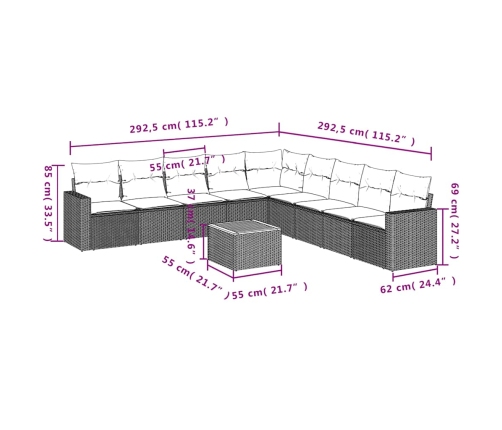 10Daļīgs Dārza Dīvāna Komplekts Ar Matračiem Pelēka Rotangpalma Vidaxl