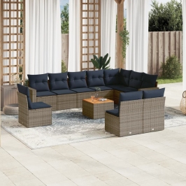 11-Daļīgs Dārza Dīvāna Komplekts Ar Matračiem, Pelēks Pe Pinums Vidaxl