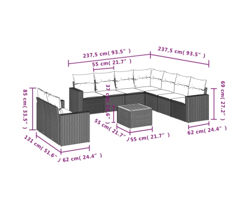 10-Daļīgs Dārza Dīvāna Komplekts, Matrači, Bēša Pe Rotangpalma Vidaxl