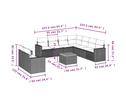 10Daļīgs Dārza Dīvāna Komplekts Ar Matračiem Pelēka Rotangpalma Vidaxl