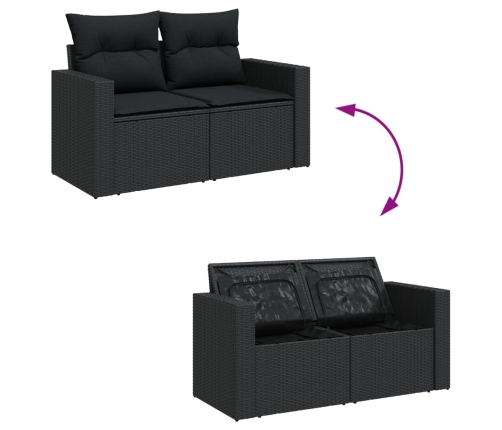 vidaXL 10-daļīgs dārza dīvāna komplekts, matrači, melna PE rotangpalma