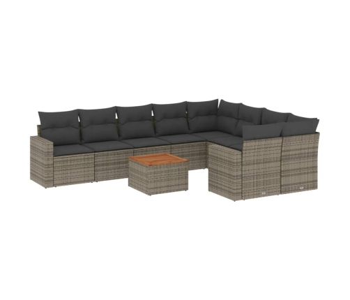 vidaXL 10-daļīgs dārza dīvāna komplekts ar matračiem, pelēks PE pinums