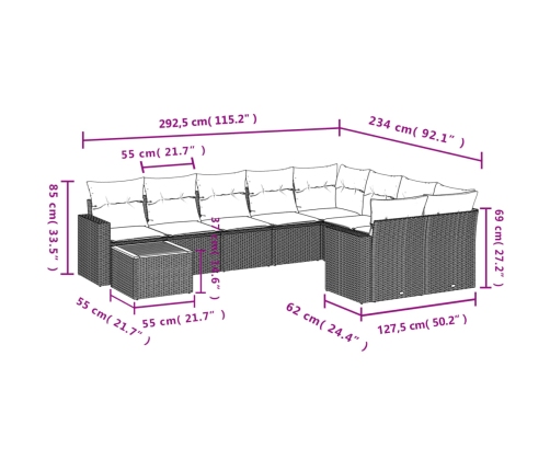 vidaXL 10-daļīgs dārza dīvāna komplekts, matrači, bēša PE rotangpalma