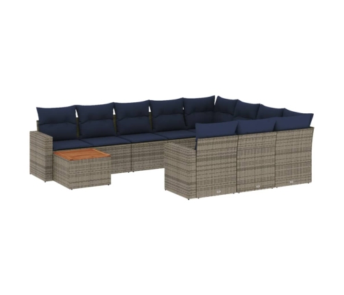 11-Daļīgs Dārza Dīvāna Komplekts Ar Matračiem, Pelēks Pe Pinums Vidaxl