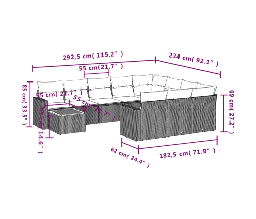 11-Daļīgs Dārza Dīvāna Komplekts Ar Matračiem, Pelēks Pe Pinums Vidaxl
