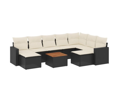 vidaXL 10-daļīgs dārza dīvāna komplekts, matrači, melna PE rotangpalma