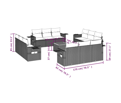 vidaXL 13-daļīgs dārza dīvāna komplekts ar matračiem,PE rotangpalma