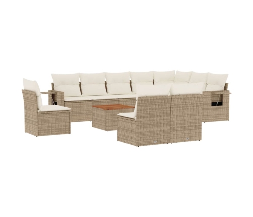 vidaXL 11-daļīgs dārza dīvāna komplekts, matrači, bēša PE rotangpalma