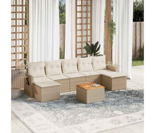 vidaXL 8-daļīgs dārza dīvāna komplekts, matrači, bēša PE rotangpalma